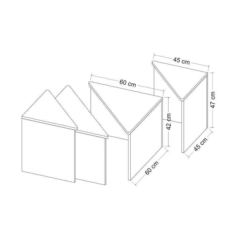 Croquis coté Set de 4 tables basses Frederikshavn carrées gigognes effet chêne / anthracite [en.casa]