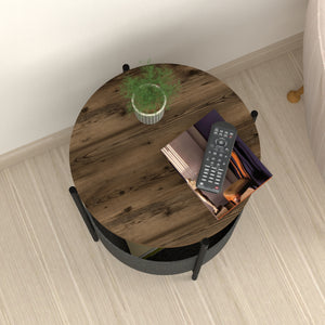 Table d'appoint ronde Hofors avec panier de rangement 60 x 43 cm effet chêne patiné / gris [en.casa]