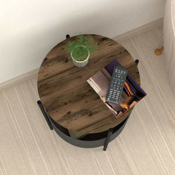 Table d'appoint ronde Hofors avec panier de rangement 60 x 43 cm effet chêne patiné / gris [en.casa]