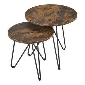 Lot de 2 tables basses rondes Väsby pieds épingle à cheveux effet bois foncé [en.casa]