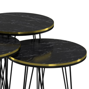 Table d'appoint Ry en lot de 3 Marbre, noir / or / noir [en.casa]