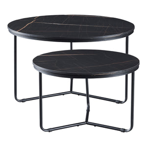 Table d'appoint Poxdorf 2 pcs. aspect marbre, noir [en.casa]