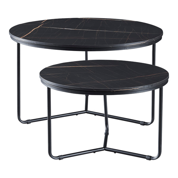 Table d'appoint Poxdorf 2 pcs. aspect marbre, noir [en.casa]