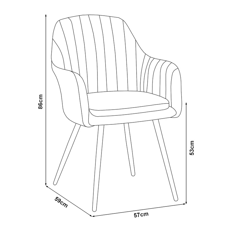 Croquis coté Lot de 2 chaises de salle à manger Kannonkoski 86 x 57 x 59 cm beige noir [en.casa]