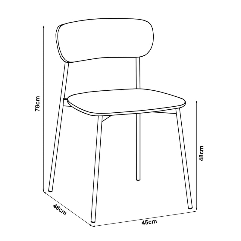 Croquis coté Lot de 2 chaises de salle à manger Jyväskylä 78 x 45 x 48 cm beige noir effet bois [en.casa]