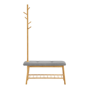 Banc à chaussures avec portemanteau Bygland bambou polyester 165 x 90 x 34 cm naturel gris [en.casa]