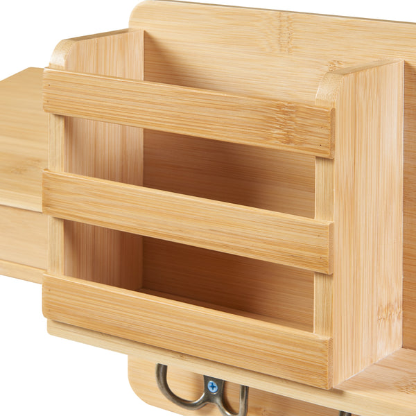 Étagère murale Giske avec porte-clés intégré bambou 33 x 8 x 22 cm naturel [en.casa]