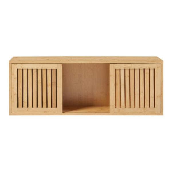 Étagère murale Grums avec 2 portes coulissantes bambou 93 x 20 x 33 cm naturel [en.casa]
