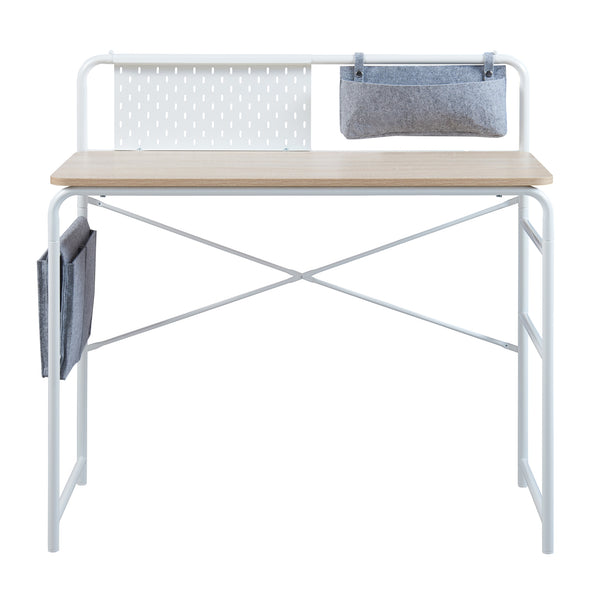 Bureau Dyrøy 98x98x46cm Blanc/Chêne [en.casa]