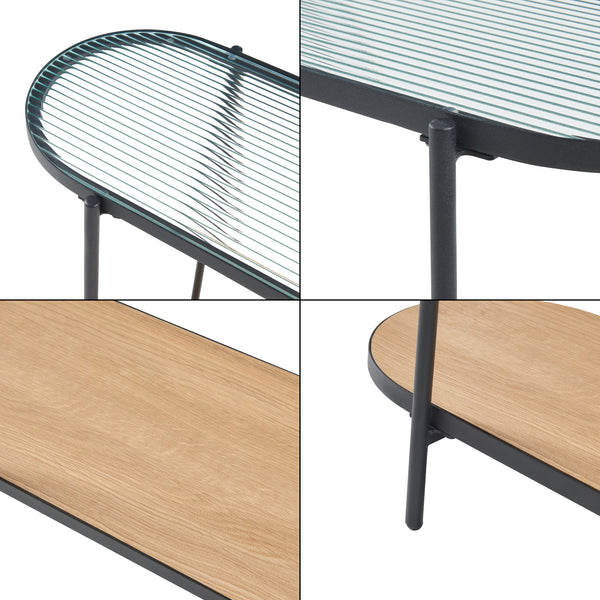 Table console Høyanger métal verre MDF 80 x 80 x 30 cm noir transparent effet chêne [en.casa]