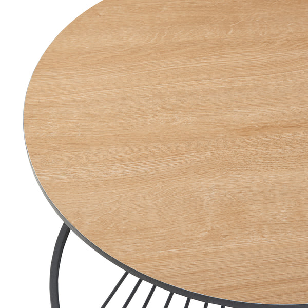 Table basse Fossbergom avec plateau rond et étagère métal MDF 42 x 70 cm noir effet chêne [en.casa]
