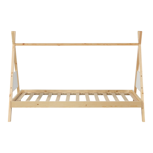 Lit tipi pour enfant Siikajoki bois de pin 90 x 200 cm naturel blanc [en.casa]