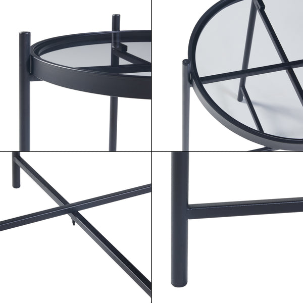 Table d'appoint Lier avec plateau en verre noir [en.casa]