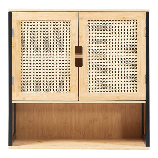 Armoire murale Bad Tervola 60x60x20 cm Noir/Bambou [en.casa]