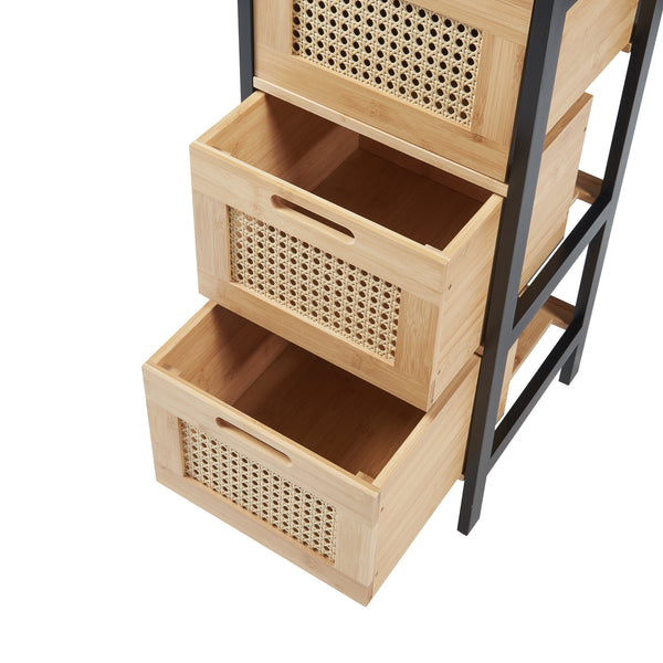 Commode de salle de bain Tervola avec 3 tiroirs Noir/Bambou [en.casa]