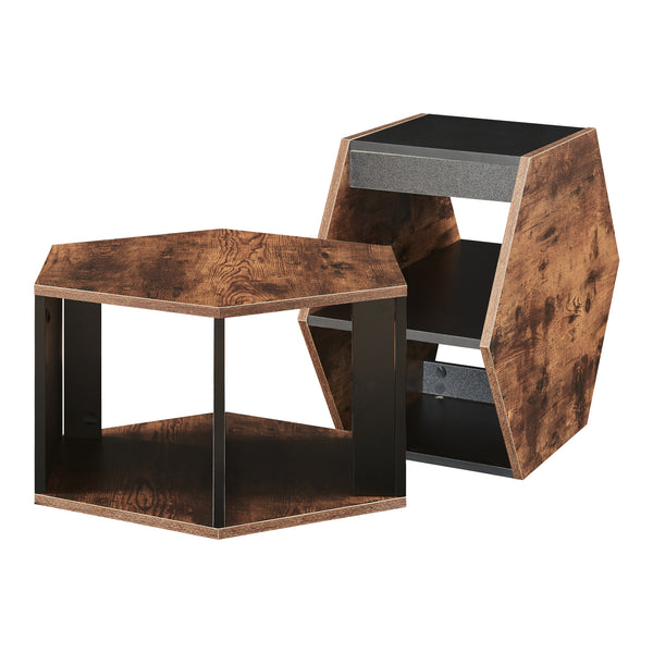 Ensemble de tables basses Molde 2 pièces Noir/Aspect noyer [en.casa]