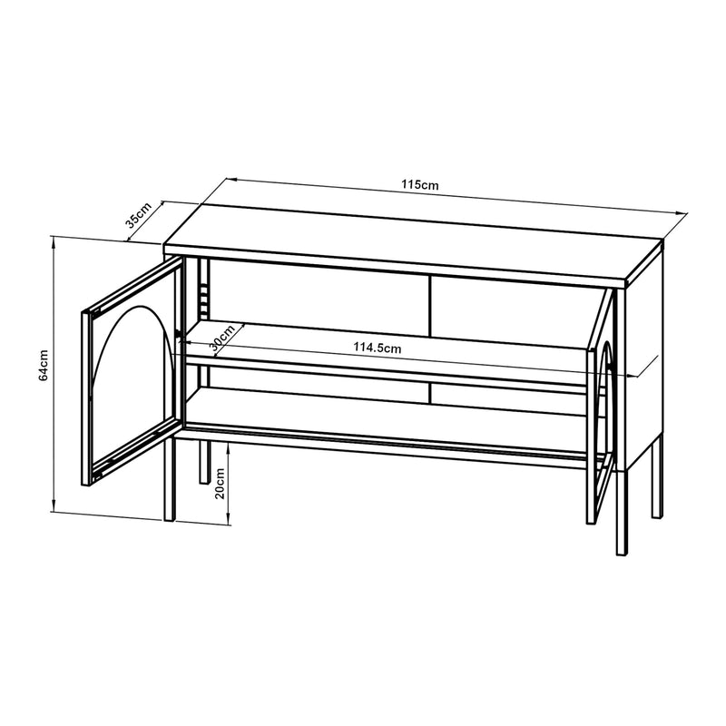 Croquis coté Meuble TV Karlskrona 115 x 35 x 64 cm noir mat [en.casa]