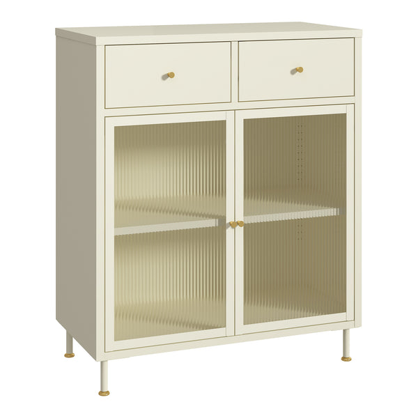 Buffet Lindau acier 97x80x40 cm crème blanc [en.casa]