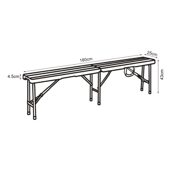 Lot de 2 bancs de camping pliables Lillestrøm 180 x 25 x 43 cm effet bois marron foncé [en.casa]