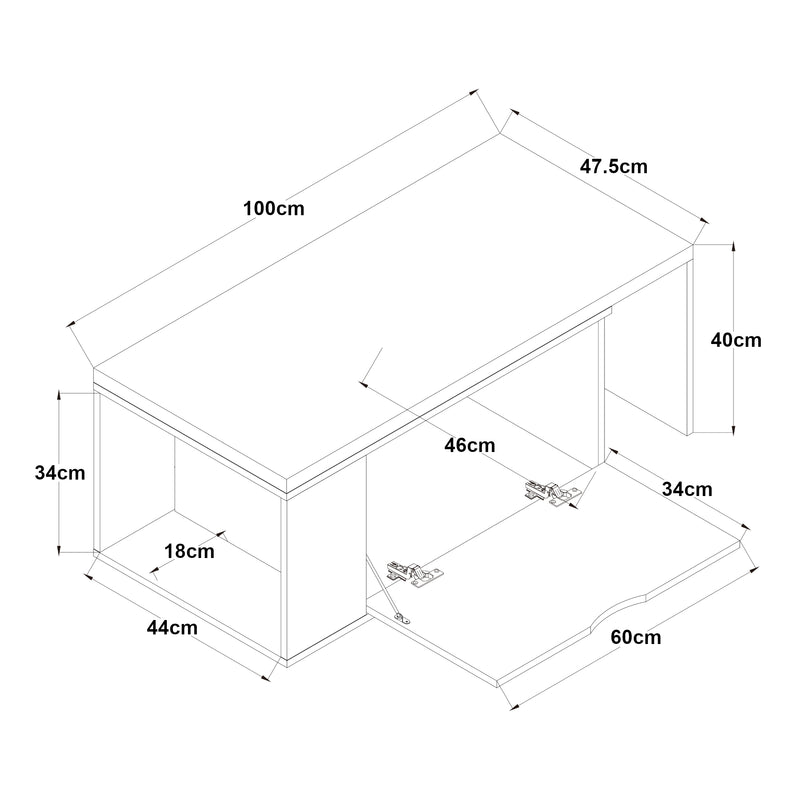 Croquis coté Table d'appoint Österåker 100 x 48 x 40 cm effet bois blanc [en.casa]