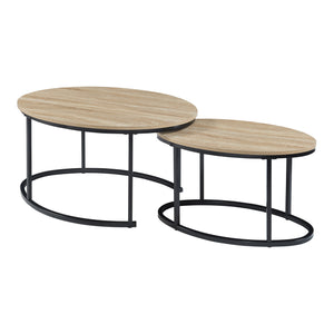 Lot de 2 tables basses gigognes Niederlande de tailles différentes noir effet chêne [en.casa]