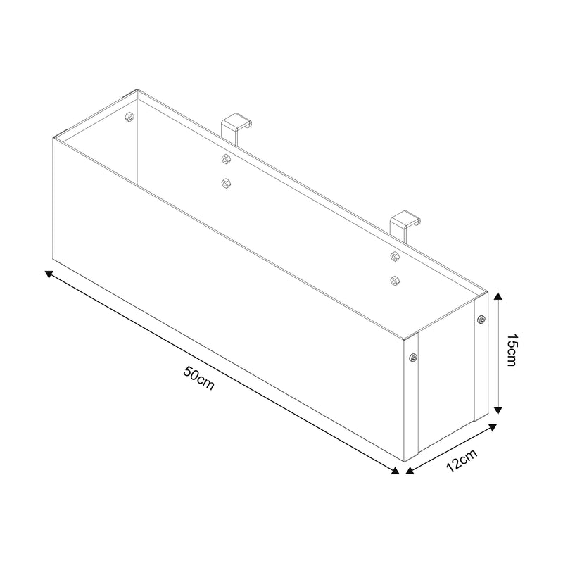 Croquis coté Jardinière suspendue Achtkarspelen acier galvanisé 50 x 12 x 15 cm anthracite [en.casa]