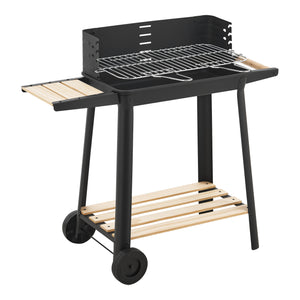 Chariot de barbecue Ari 78x86x30cm Noir/Bois [casa.pro]