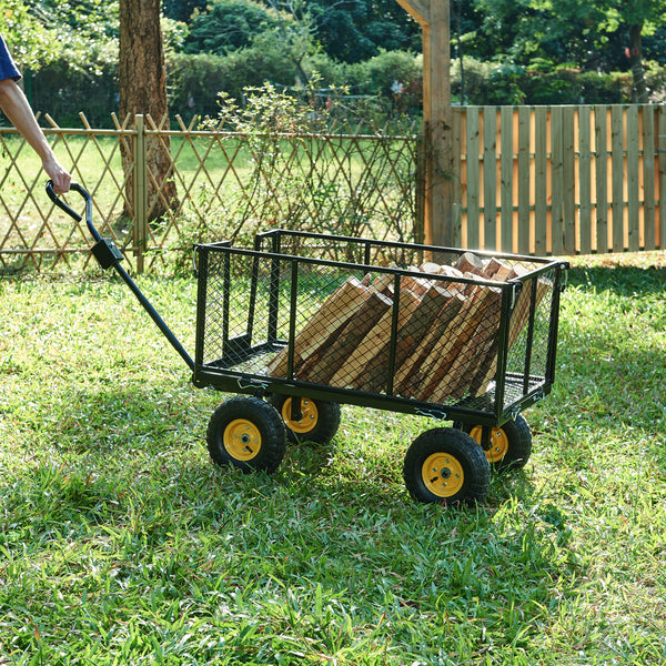 Chariot de jardin Corropoli parois latérales rabattables capacité de charge 550 kg noir jaune pro.tec