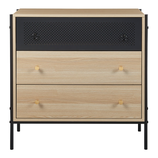 Commode Tysnes avec 3 tiroirs 80x80x40 cm Chêne/Noir [en.casa]