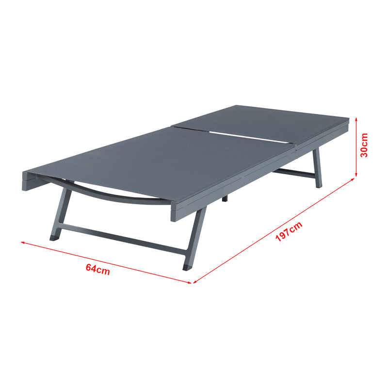 Croquis coté Chaise longue de jardin Baragiano 197 x 64 x 30 cm anthracite gris foncé casa.pro