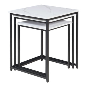 Table de salle à manger Trollhättan 3 pièces, aspect marbre, blanc [en.casa]