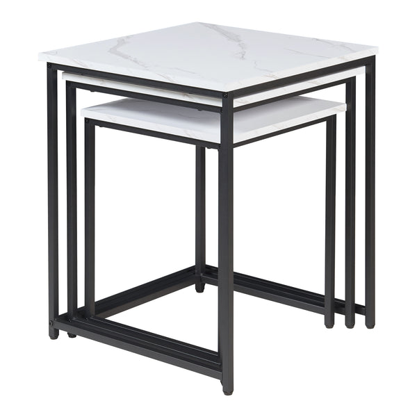 Table de salle à manger Trollhättan 3 pièces, aspect marbre, blanc [en.casa]