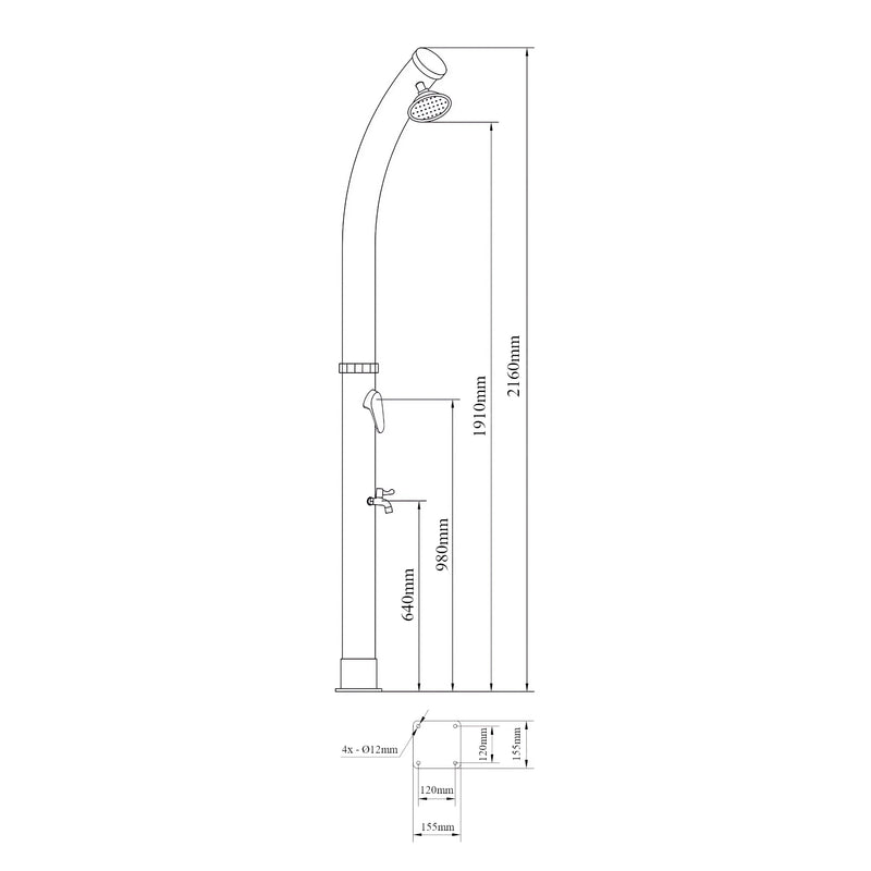 Croquis coté Douche solaire de jardin Kebomi 216 cm 18 L casa.pro