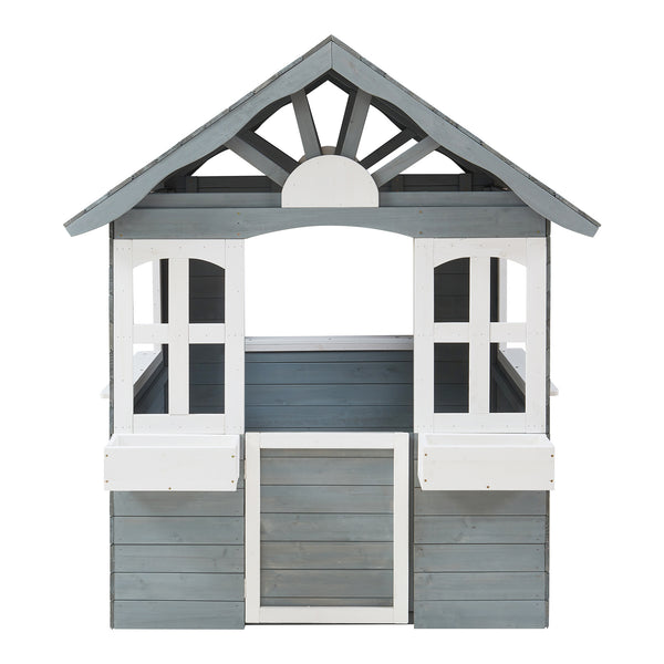 Maison de jeu pour enfants Vesa 138x120x102 cm Bois de sapin Gris [casa.pro]