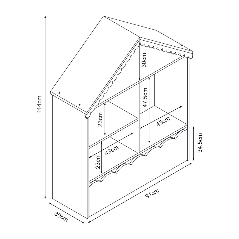 Croquis coté Étagère pour enfant Vestnes rose barbe à papa / blanc [en.casa] 