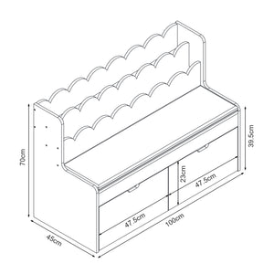 Banc pour enfants avec étagère Vestnes 100x45x70 cm Cotton Candy/Blanc [en.casa]