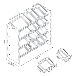 Étagère pour enfants Vestnes avec 12 boîtes de rangement 78x86x27 cm Cotton Candy/Blanc [en.casa]