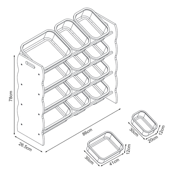 Étagère pour enfants Vestnes avec 12 boîtes de rangement 78x86x27 cm Cotton Candy/Blanc [en.casa]