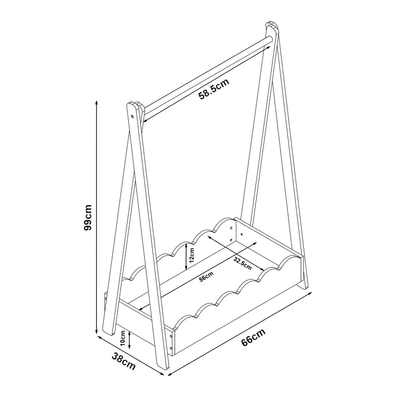 Croquis coté Portemanteau pour enfants Vestnes 99 x 66 x 38 cm [en.casa]