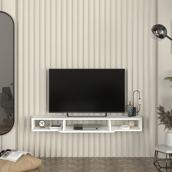 Meuble TV bas suspendu Aar 135x30x16 cm Blanc [en.casa]