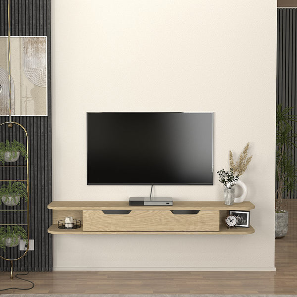 Meuble TV suspendu Karjali 150x30x19 cm aspect chêne [en.casa]