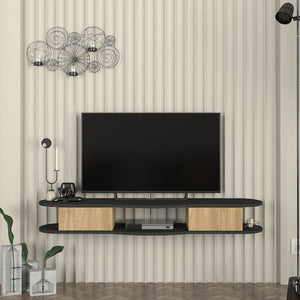 Meuble TV suspendu Nyskiri 150x35x19 cm Anthracite/Aspect chêne [en.casa]