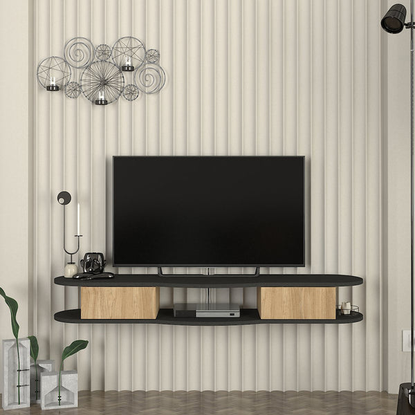 Meuble TV suspendu Nyskiri 150x35x19 cm Anthracite/Aspect chêne [en.casa]