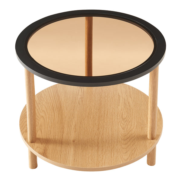 Table d'appoint Latama avec plateau en verre Ø51x45 cm Naturel/Noir/Verre bronze [en.casa]