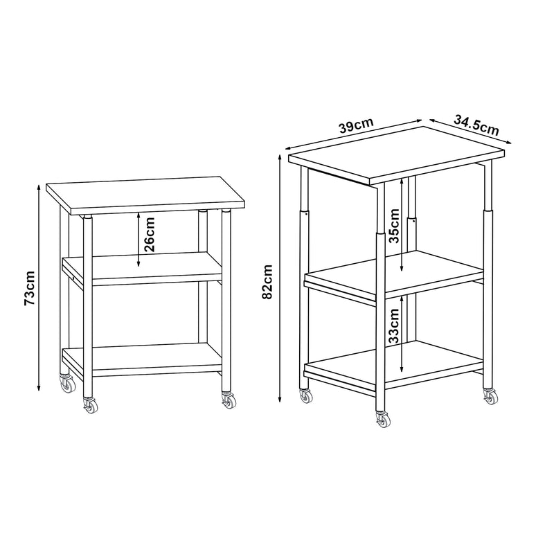 Croquis coté Support d'imprimante Janertu à roulettes 82 x 39 x 35 cm blanc [en.casa] 
