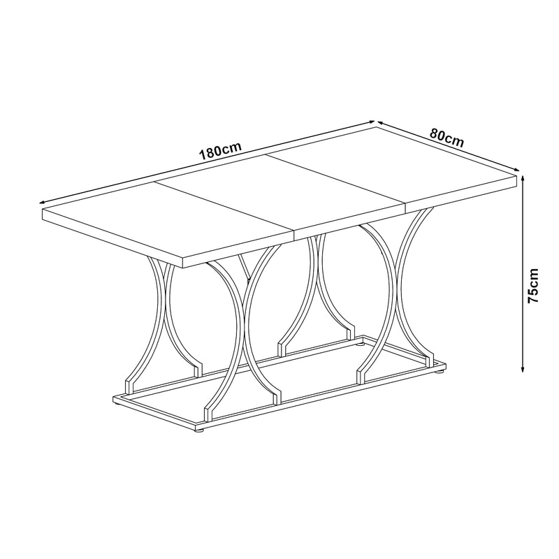 Croquis coté Table à manger Figa pour 6 personnes effet marbre blanc / doré [en.casa] 