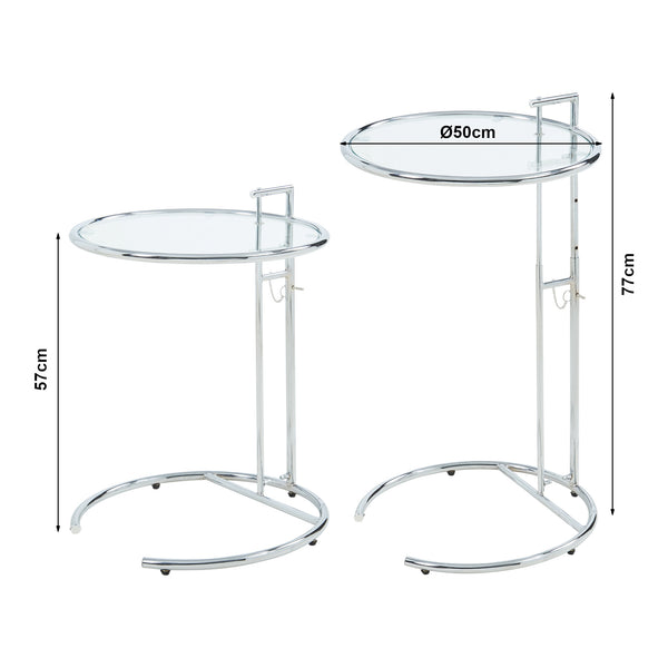 Table d'appoint Stare réglable en hauteur 50 x 57-77 cm transparent / chrome [en.casa] 