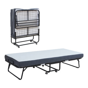 Lit pliant avec matelas à mémoire de forme Borjavle 90 x 200 cm noir gris blanc [en.casa]