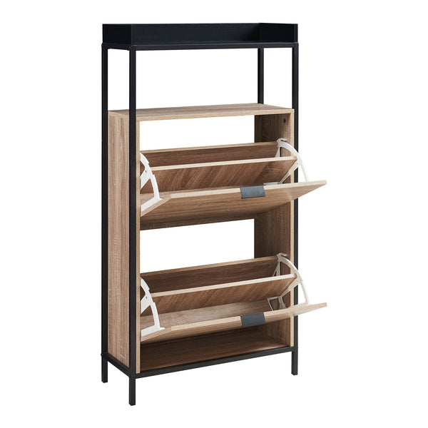 Range-chaussures Belana avec 2 abattants 116x60x24 cm Noir/Aspect chêne [en.casa]