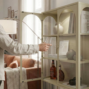 Armoire vitrine Klippestad acier verre trempé 160 x 80 x 35 cm camel [en.casa]